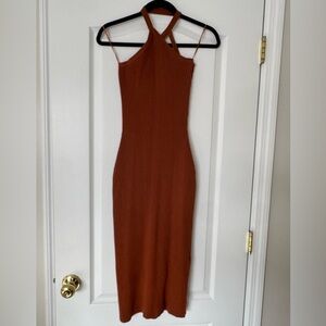 NWOT Crescent Rust Ribbed Midi Dress
